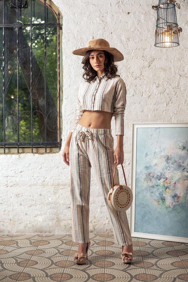 Private Lives Stripe Cotton Printed Crop Duo Set
