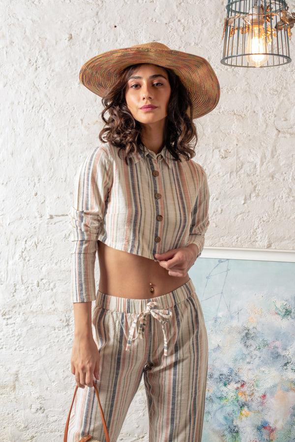 Private Lives Stripe Cotton Printed Crop Duo Set