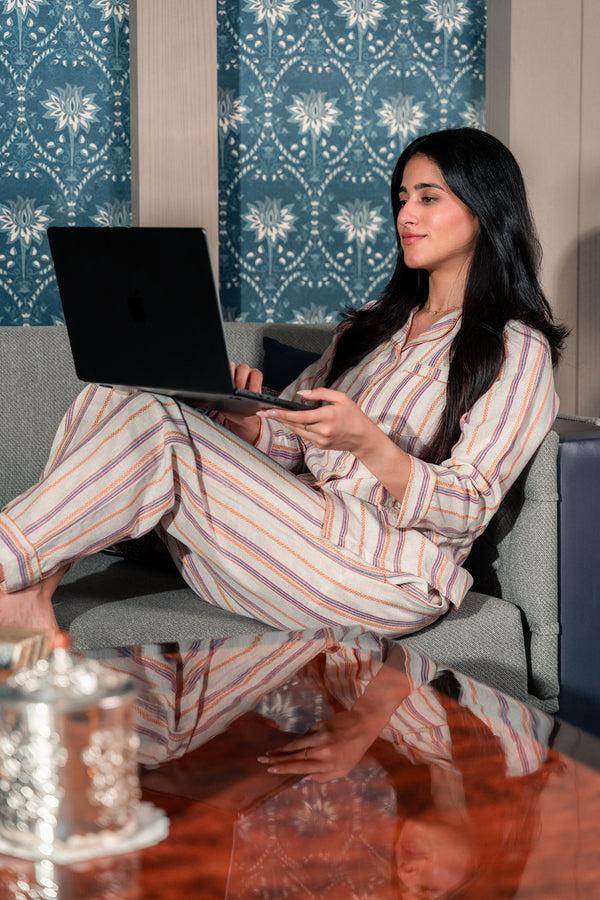 Private Lives Stripe Linen Pj Set
