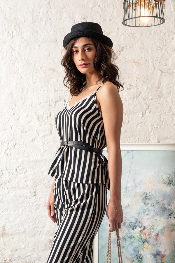 Private Lives Stripped Satin Duo With Lace Detail