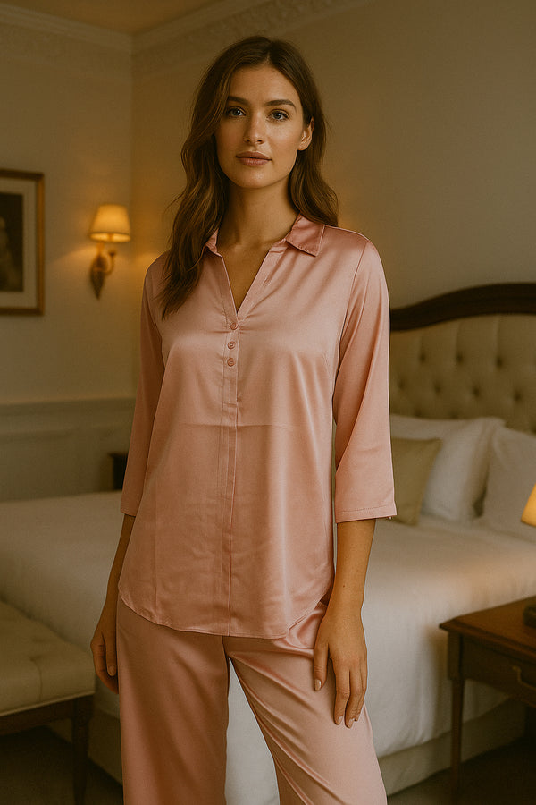 private lives Superior Satin Pj set in Peach