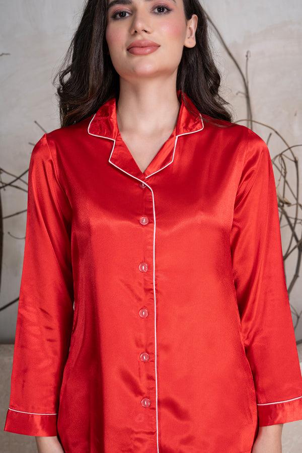 Private Lives Valentine Red Classic Collar Pj Set