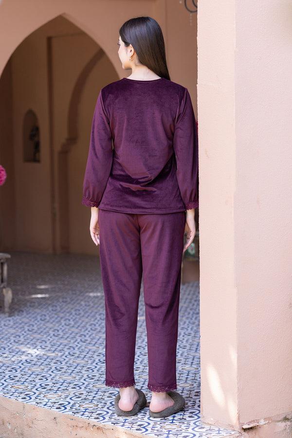 Private Lives Velvet Co-ord Set In Wine