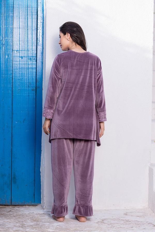 Private Lives Velvet Co-ord With Flared Pj's