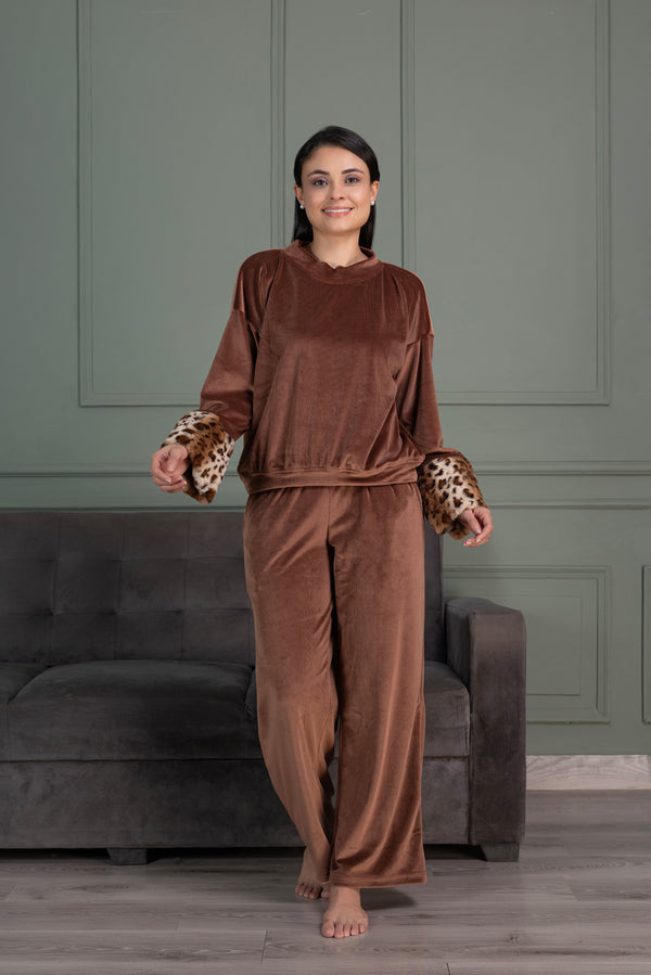 Private Lives Velvet Track Suit With Fur Cuffs