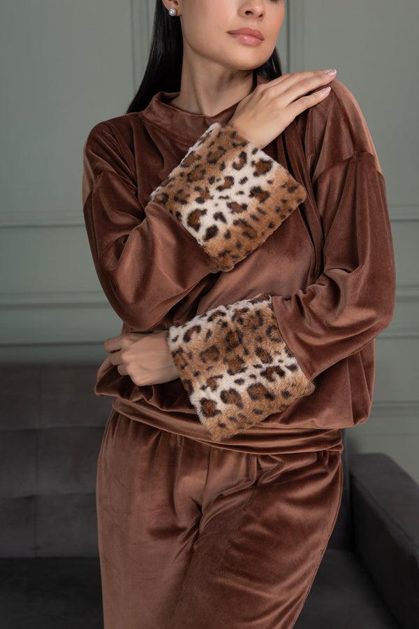 private lives Velvet Track suit with Fur cuffs