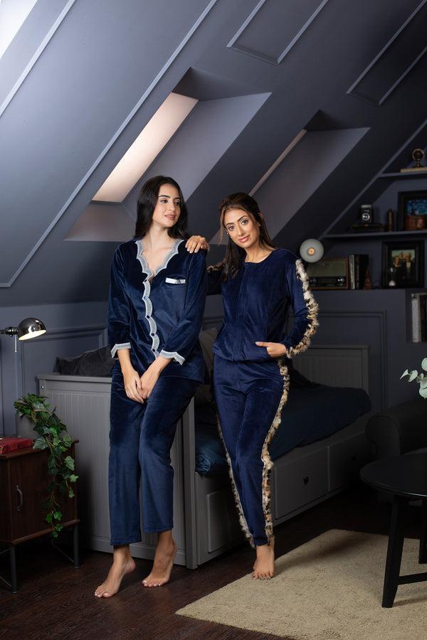 Private Lives Velvet Track Suit With Fur Detail