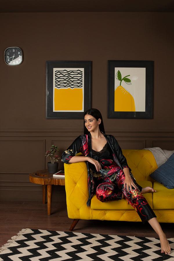 Private Lives Xandra Satin Night Suit With Wrap