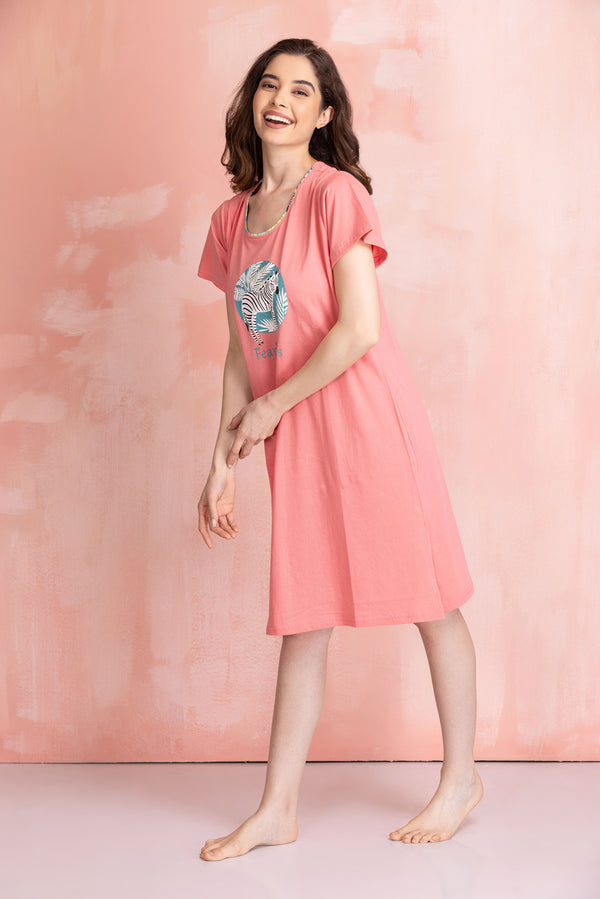 Private Lives Zebra Short Nightie In Pure Cotton