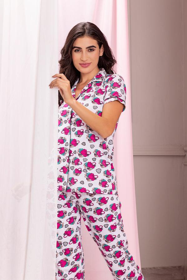 private lives Pure cotton classic Collar Night suit