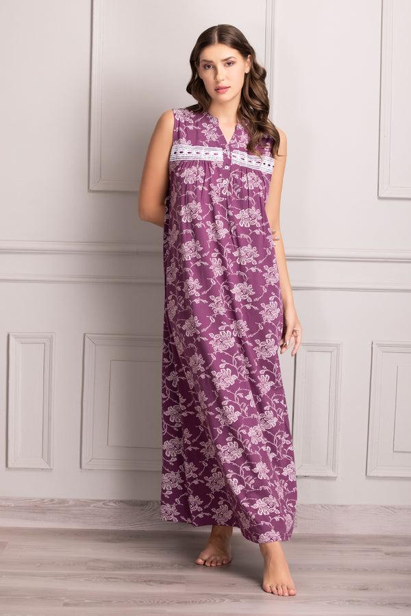 Private Lives Pure Cotton Nightie With Lace & Front Gathers