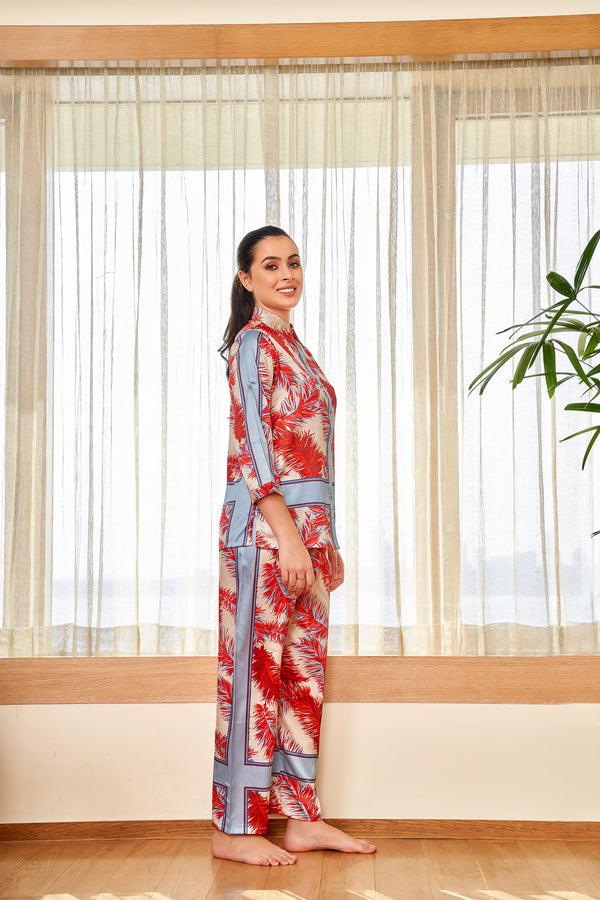 Private Lives Satin Co-ord Set With Roll Up Sleeves