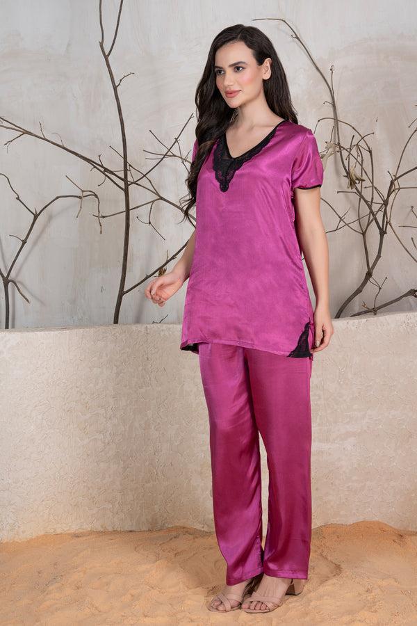 Private Lives Satin Lounger With Lace Embellishment