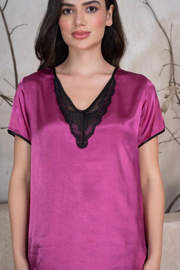 Private Lives Satin Lounger With Lace Embellishment