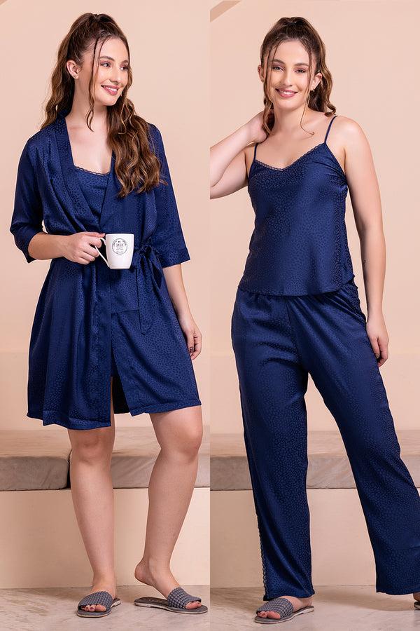 private lives Silk Satin 5 piece set (Strap top shorts Pj Nighty & Robe)