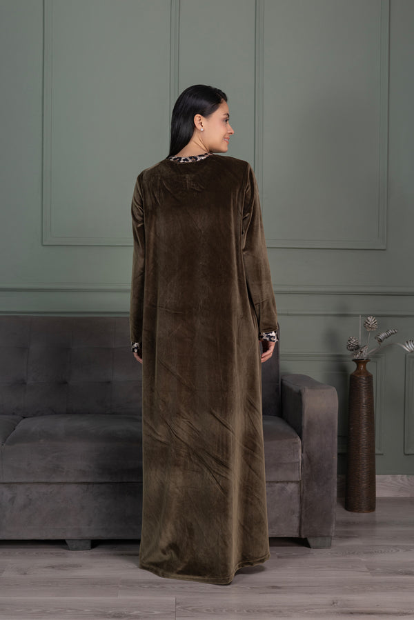 Private Lives Velvet Olive Green Nighty With Front Zip