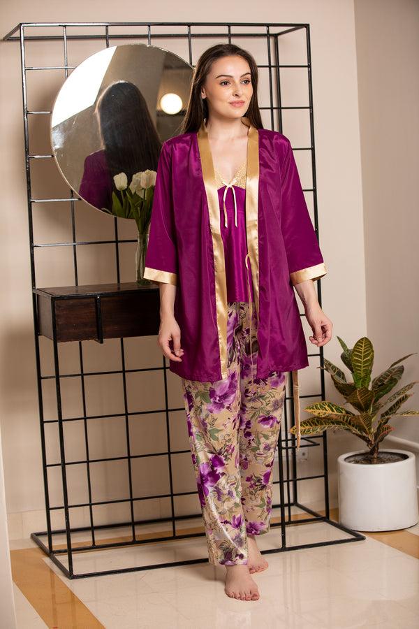 Private Lives Vine Satin Strap Night Suit With Robe