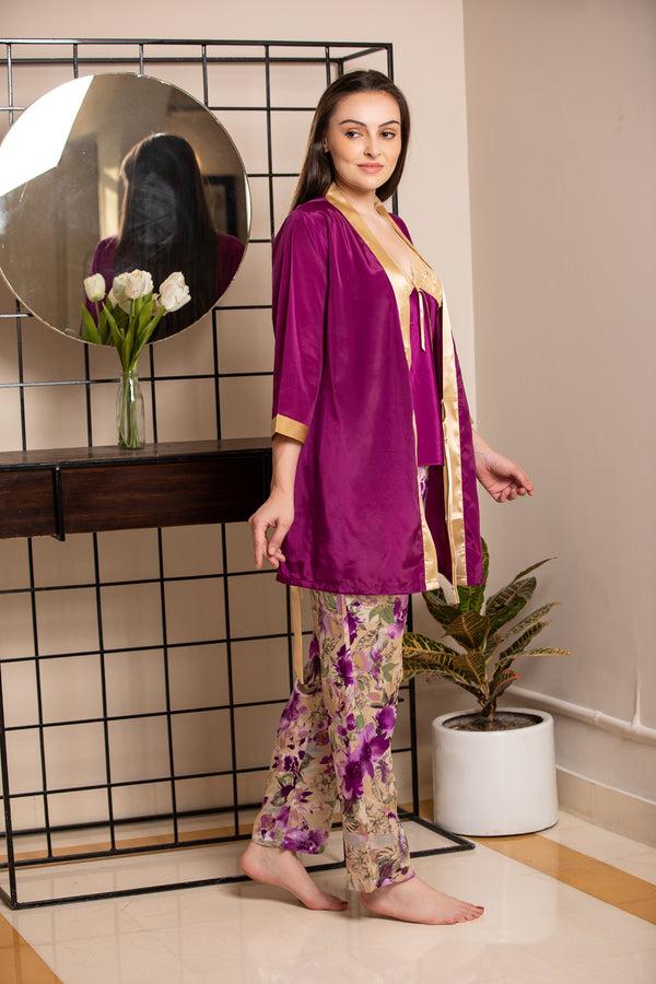 Private Lives Vine Satin Strap Night Suit With Robe