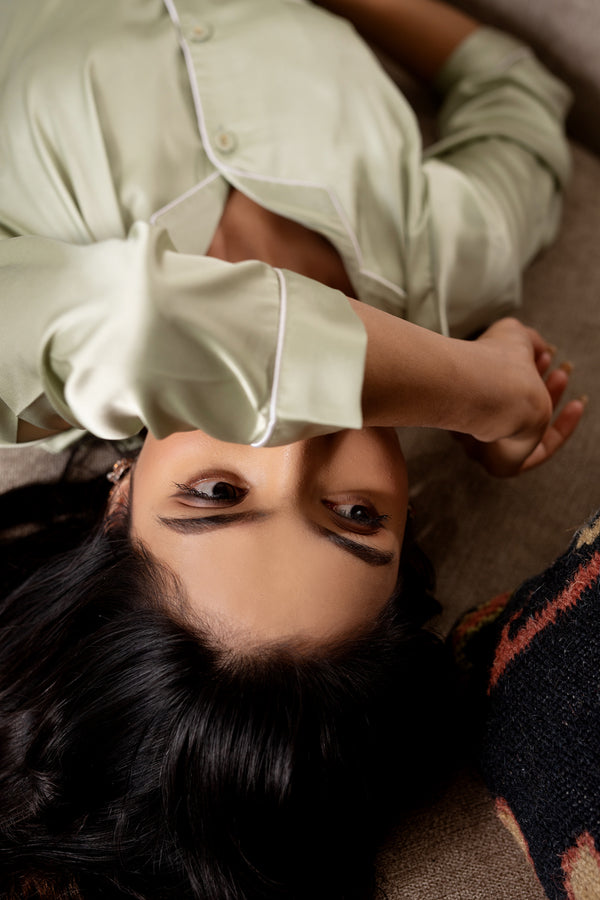 Private Lives Wild Slumber Mint Green Satin Night Suit Set