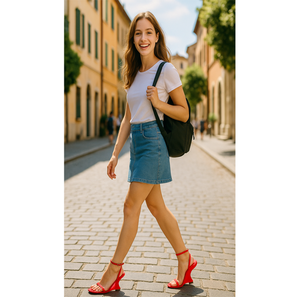 Privileged By J.c. Dossier Aadi Red Sculpted Wedge Heel