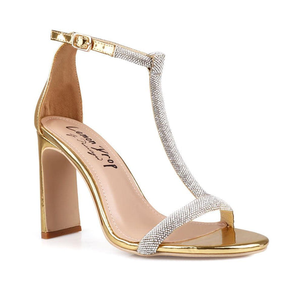 Privileged By J.c. Dossier Addy Gold Rhinestone Heel
