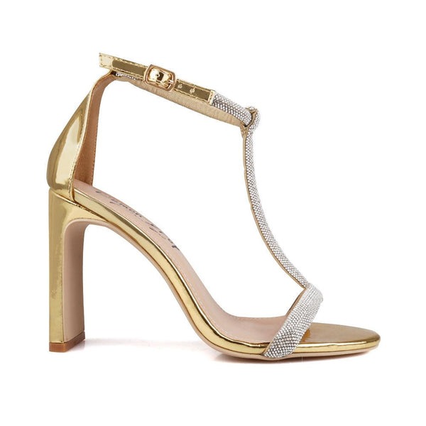 privileged by j.c. dossier Addy Gold Rhinestone Heel