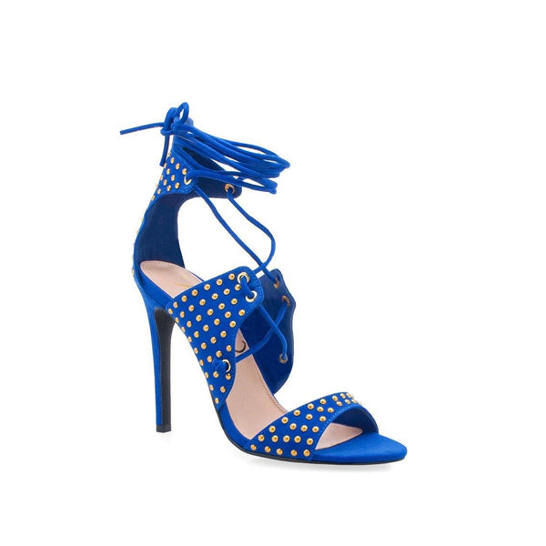 Privileged By J.c. Dossier Aluna Blue Heel With Gold Studs