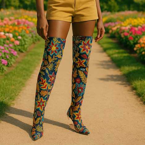 Privileged By J.c. Dossier Andrily Thigh-High Floral Boots