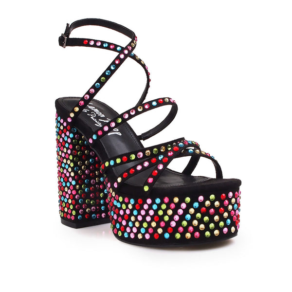 Privileged By J.c. Dossier Aniela Black Rhinestone Platform Heels