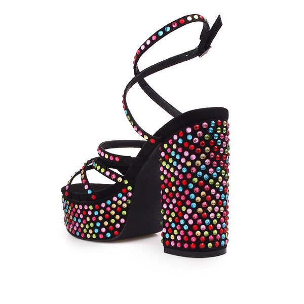 Privileged By J.c. Dossier Aniela Black Rhinestone Platform Heels