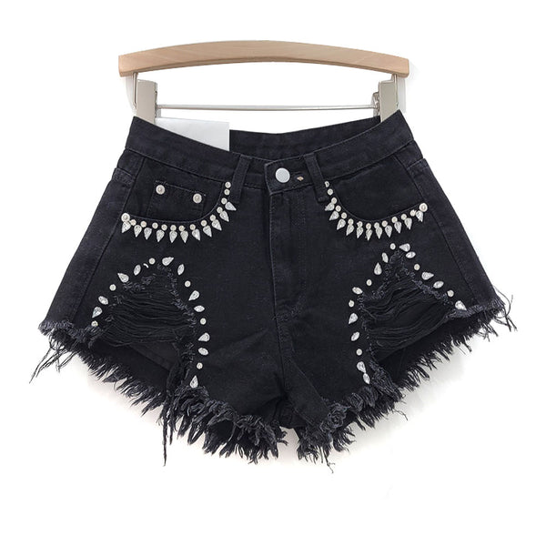 Privileged By J.c. Dossier Annika Denim Shorts With Rhinestones