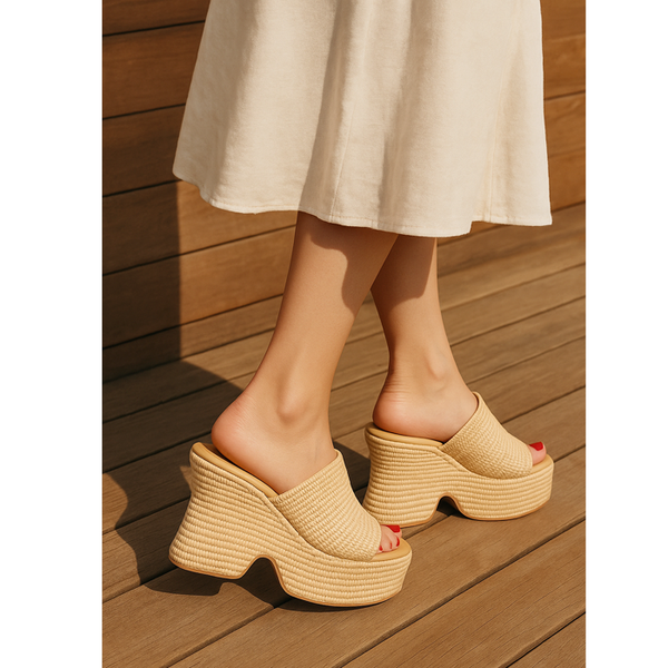 Privileged By J.c. Dossier Antonio Beige Platform Wedge Sandals