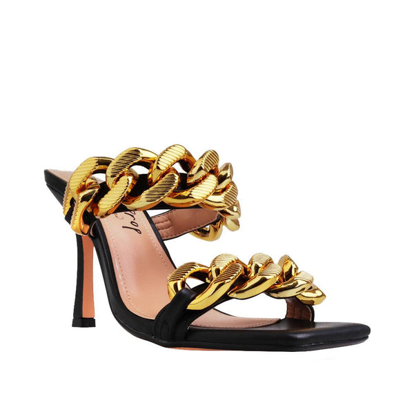 Privileged By J.c. Dossier Ari Black Heel With Gold Chains