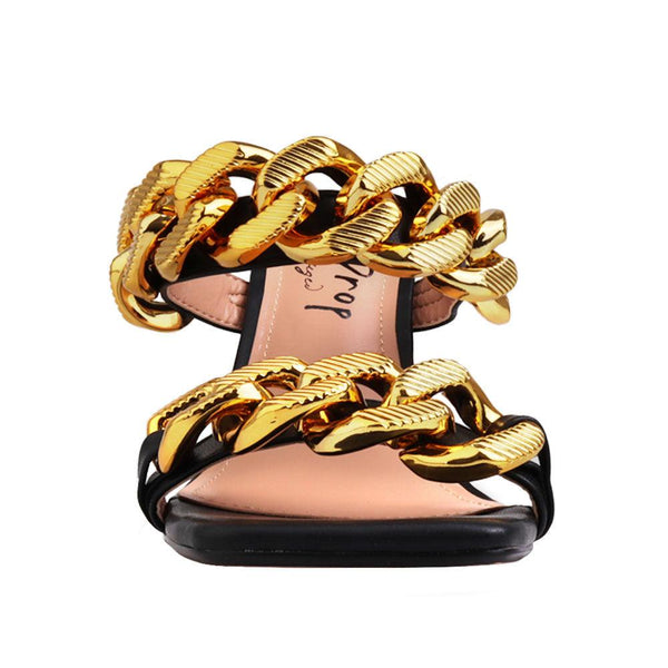 Privileged By J.c. Dossier Ari Black Heel With Gold Chains