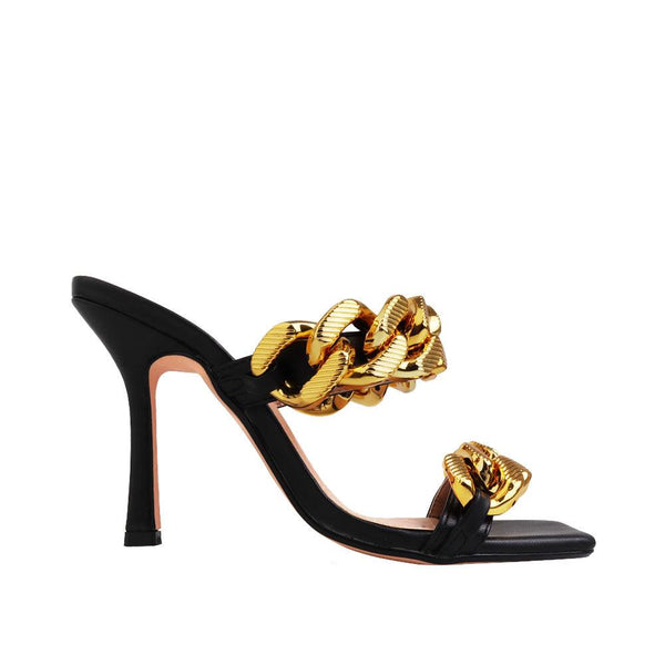 privileged by j.c. dossier Ari Black Heel with Gold Chains