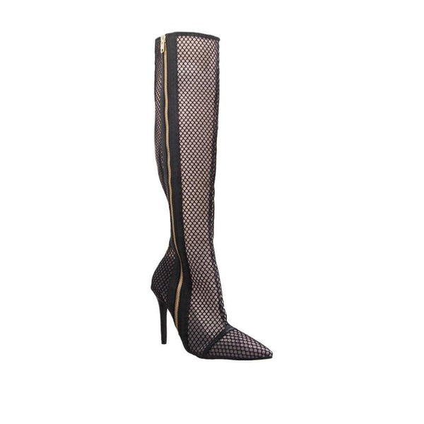 Privileged By J.c. Dossier Artisan Black Net Knee-High Boot