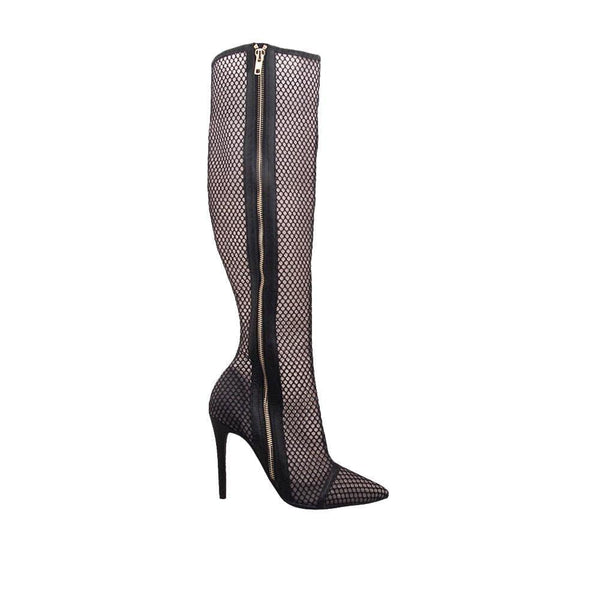 privileged by j.c. dossier Artisan Black Net Knee-High Boot