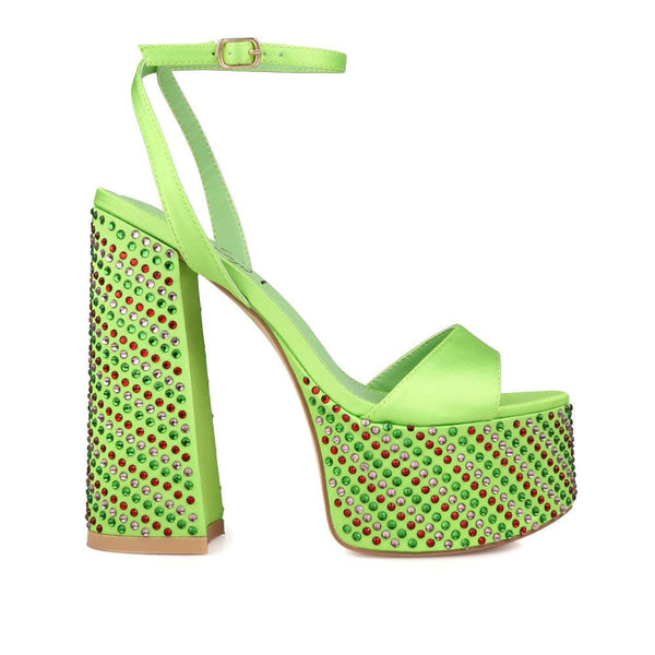 privileged by j.c. dossier Aubrey Satin Platform Heels - Neon Green