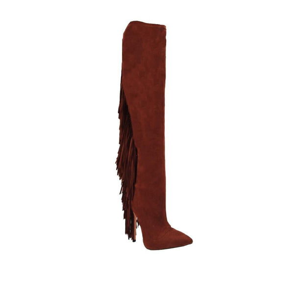 Privileged By J.c. Dossier Axelion Red Fringe Thigh-High Boot