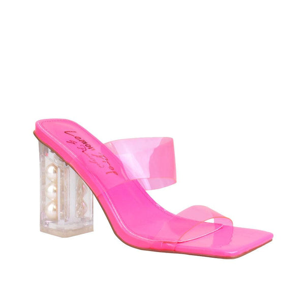 Privileged By J.c. Dossier Azalea Pink Vinyl Heels With Pearl Block Heel