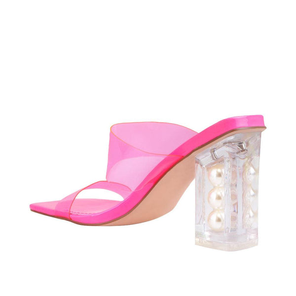 Privileged By J.c. Dossier Azalea Pink Vinyl Heels With Pearl Block Heel