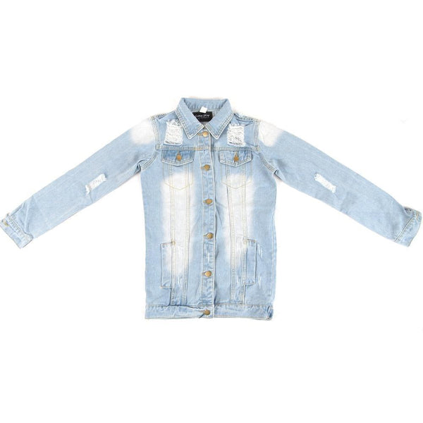 Privileged By J.c. Dossier Bailey Distressed Denim Jacket Light Blue
