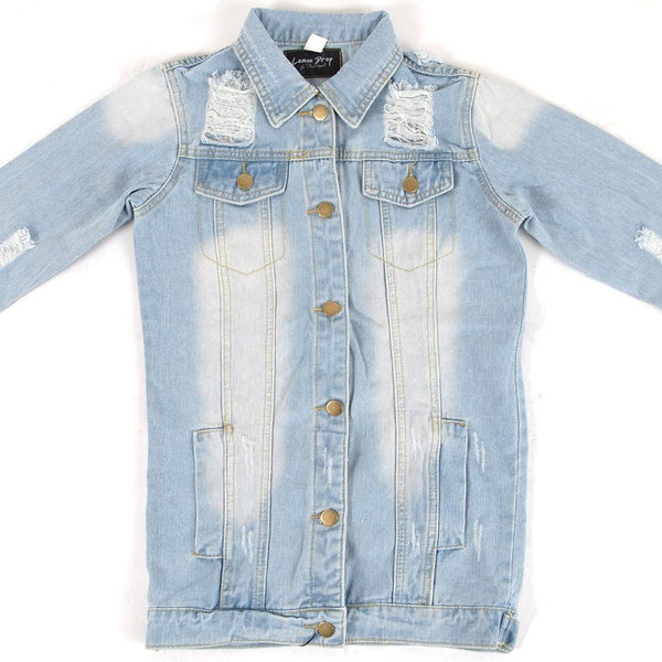 Privileged By J.c. Dossier Bailey Distressed Denim Jacket Light Blue
