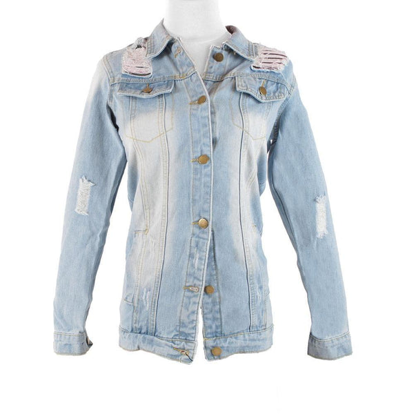 privileged by j.c. dossier Bailey Distressed Denim Jacket Light Blue