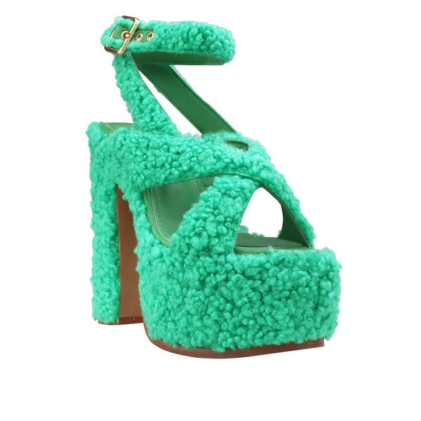 Privileged By J.c. Dossier Balta Neon Green Vegan Shearling Platform