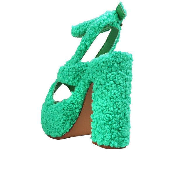 Privileged By J.c. Dossier Balta Neon Green Vegan Shearling Platform