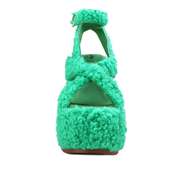 Privileged By J.c. Dossier Balta Neon Green Vegan Shearling Platform