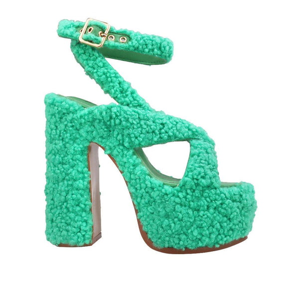 privileged by j.c. dossier Balta Neon Green Vegan Shearling Platform