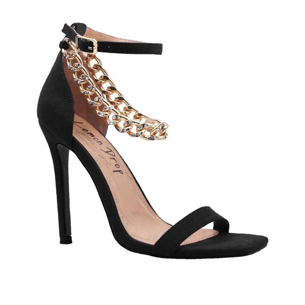 Privileged By J.c. Dossier Bartolomeo Black Suede Heel With Gold Chain