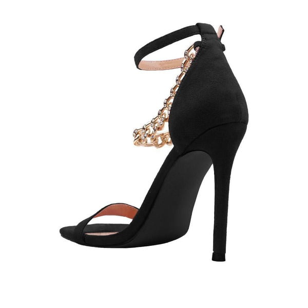 Privileged By J.c. Dossier Bartolomeo Black Suede Heel With Gold Chain